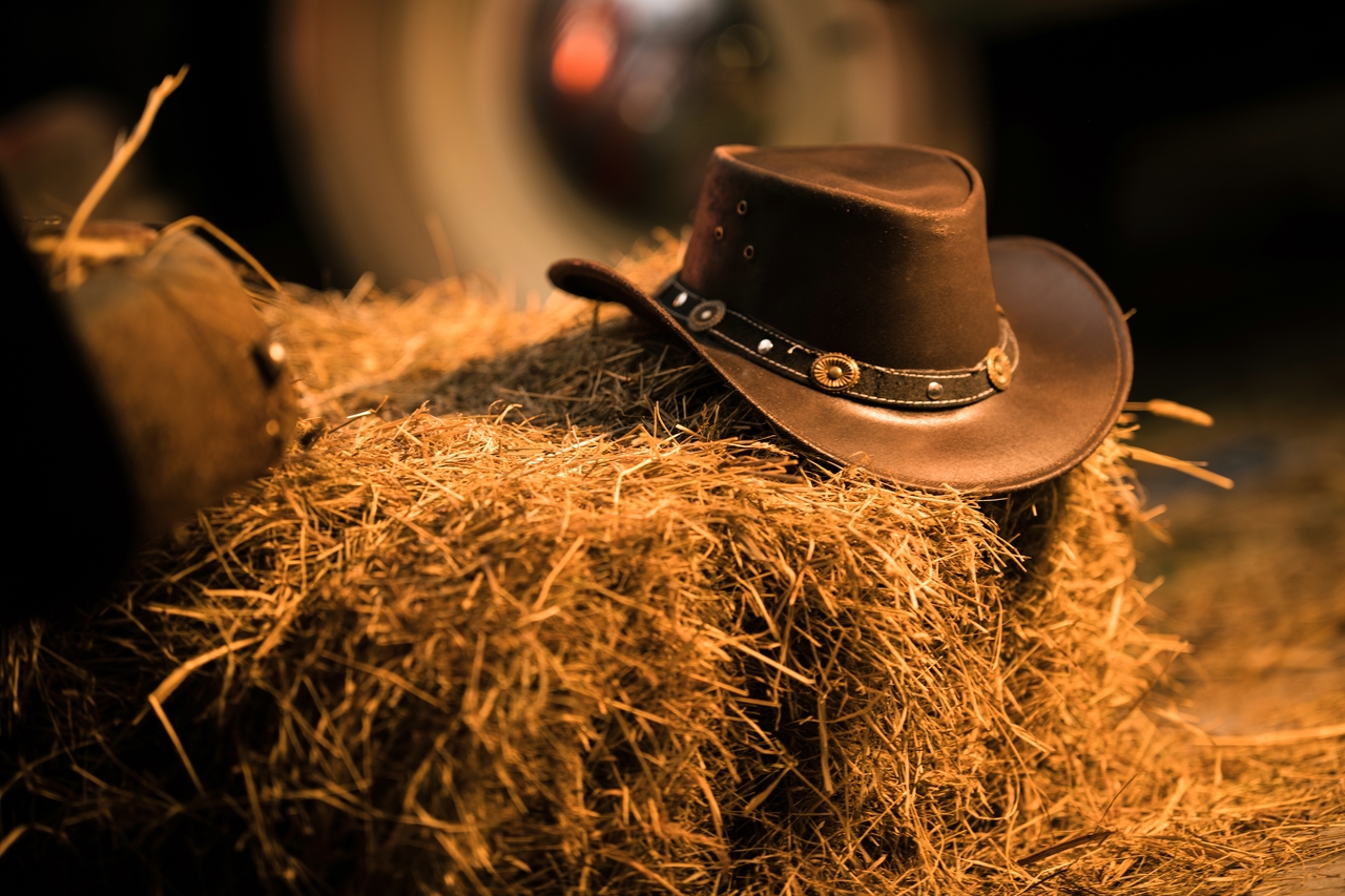 Chapéu de cowboy decorado com corda e ilhós