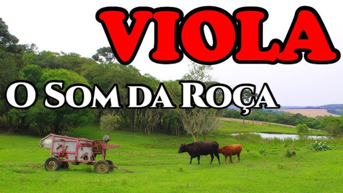 Imagem de uma viola caipira com fundo de uma paisagem rural, simbolizando a música caipira e suas tradições.