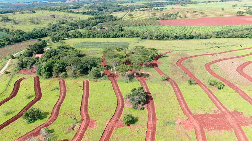 Plantação em área rural com técnicas de curvas de nível