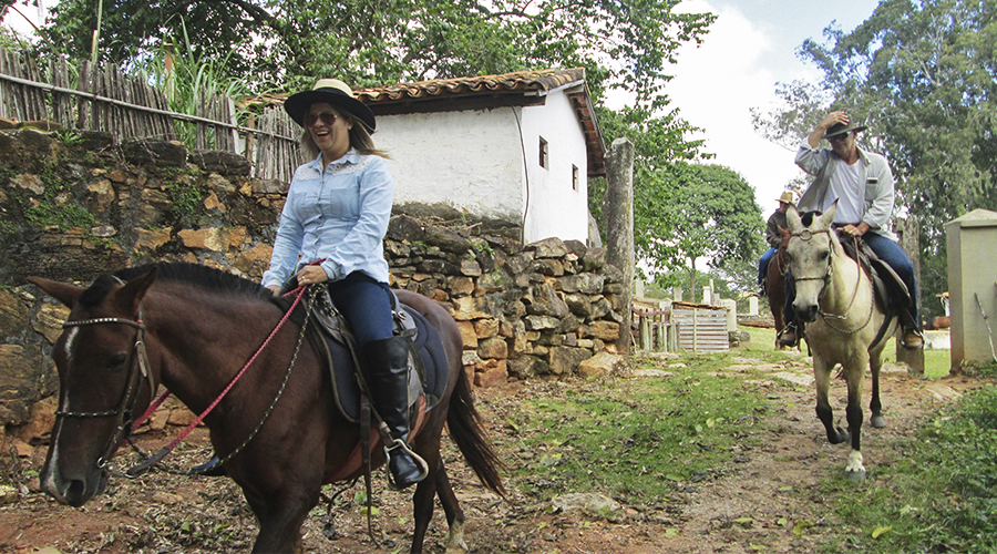 Cavalo pastando em uma linda paisagem rural