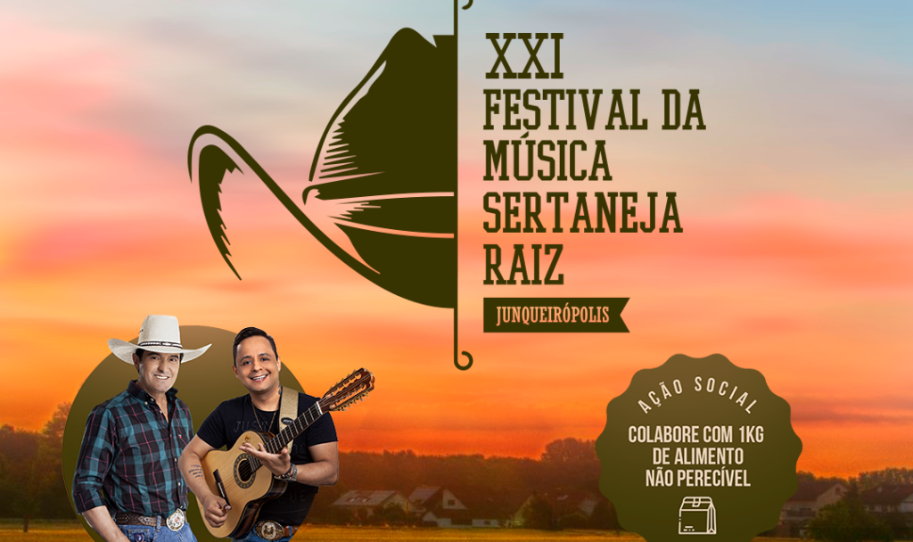 Pessoas se divertindo no XXI Festival da Música Sertaneja Raiz em Junqueirópolis, com música ao vivo e ambiente animado.