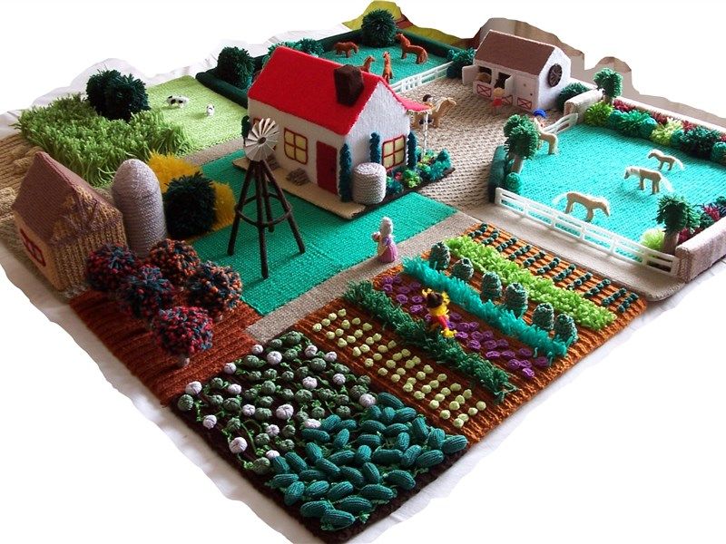 Maquete de uma fazenda sustentável em ambiente country