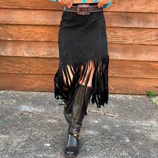 Saia Cowboys Preta Com Franjas