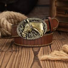 Cinto Country Fivela Cavalo De Ouro Couro Pu Fivela + Cinto Marrom