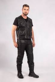 Colete De Couro Masculino Motoqueiro Estilo Fotografo - Bufallo Couro