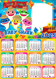 Calendário 2025 Arraiá Baby Shark Festa Junina em PNG Arte Digital - CalendárioLegal