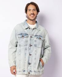 Jaqueta Jeans Masculina Oversized Com Bolsos Azul M