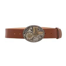 Personalizável - Cinto De Couro Premium Com Fivela Country Prata Velha - 4,0 Cm - GG - Caramelo
