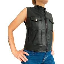 Colete Motociclista Feminino De Couro Liso Sons Of Anarchy