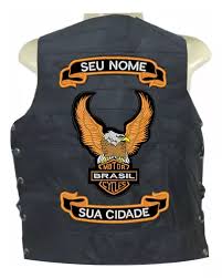 Colete Motociclista Personalizado Couro Aguia 1 Br Laranja | Parcelamento sem juros
