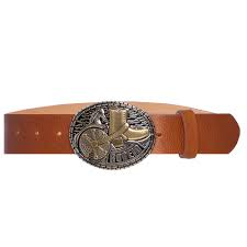 Personalizável - Cinto De Couro Premium Com Fivela Country Cavalo Prata - 4,0 Cm - XGG - Marrom