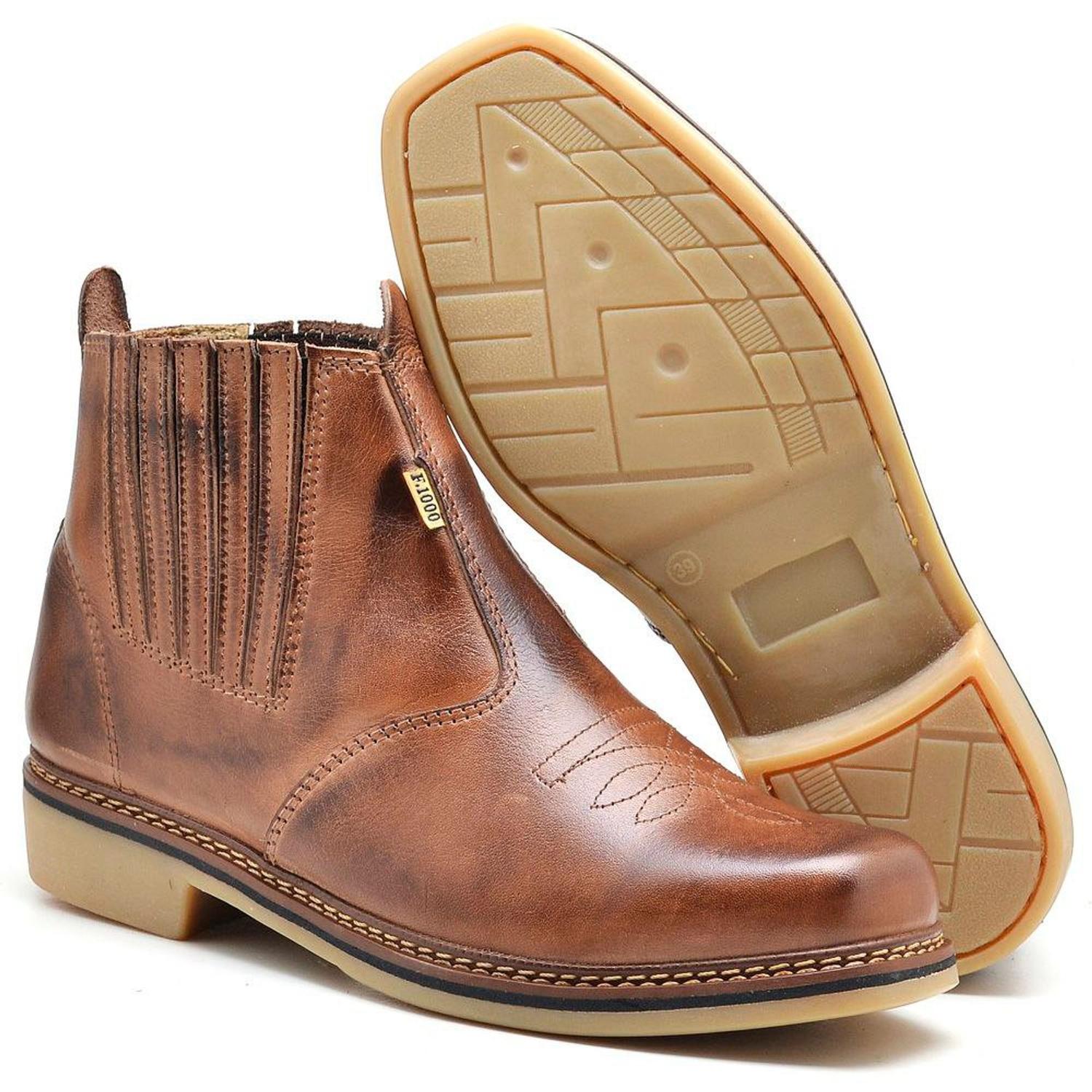 Sapato Country Botina Montaria Masculino Em Couro Látego Café Solado B