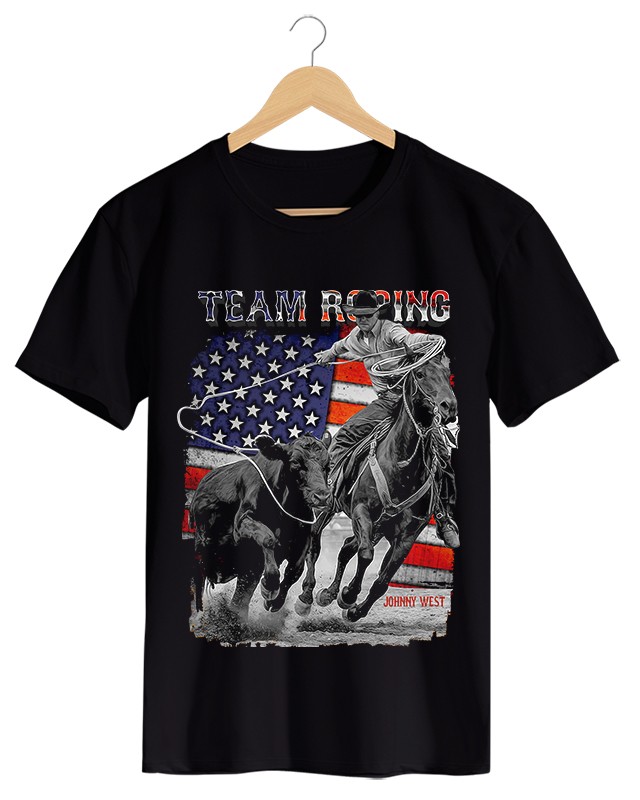 Camiseta Masculina Preto Team Roping | Johnny West