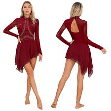 Comprar Vestido feminino de patinação artística, manga comprida, vestidos de dança de salão, collant com saia tutu, traje de dança a partir de 17 | Joom