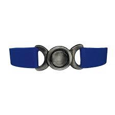 CINTO EM ELÁSTICO AZUL COM FIVELA DE ENCAIXE OVAL PRATA VELHO ESCOVADO