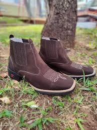 Bota Botina Texana Masculina Cano Curto Couro Bico Quadrado