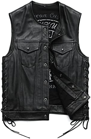 HXSZWJJ Colete de couro masculino 100% couro bovino colete de motociclista colete de couro para motociclista colete de couro para moto, Preto, L. | Amazon.com.br