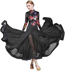 CRETUAO Vestidos dança salão feminino, vestidos competição costura com estampa veludo, tango salsa latina, tango valsa moderno, vestido dança performance suave, fantasias dança moderna,Black,M | Amazon.com.br