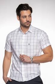 Camisa Masculina Social Slim Fit Manga Curta Xadrez Kansas