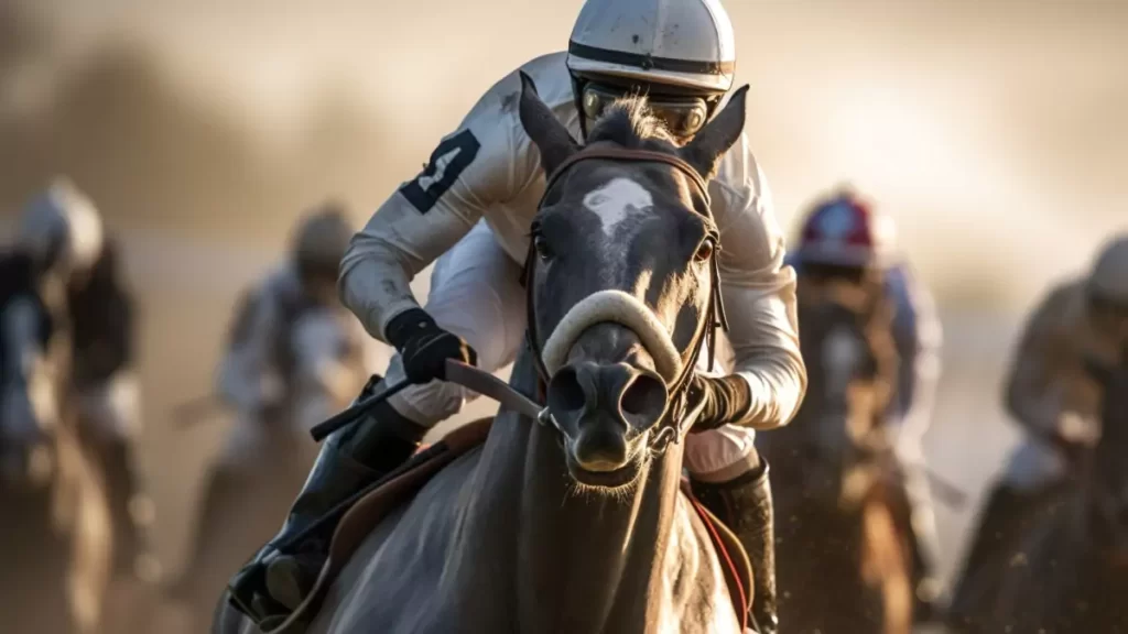 Cavalos de corrida galopando em uma pista, simbolizando a paixão nacional pelo esporte equestre.