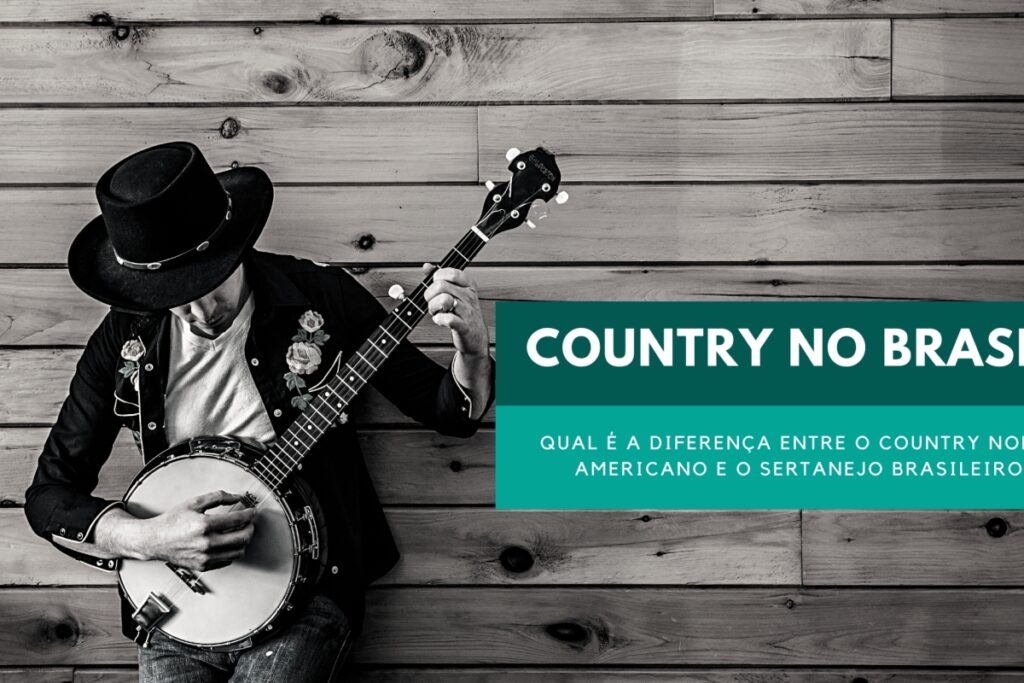 Imagem representando a cultura country com elementos tradicionais como chapéus de cowboy, botas de couro e uma cena de campo.