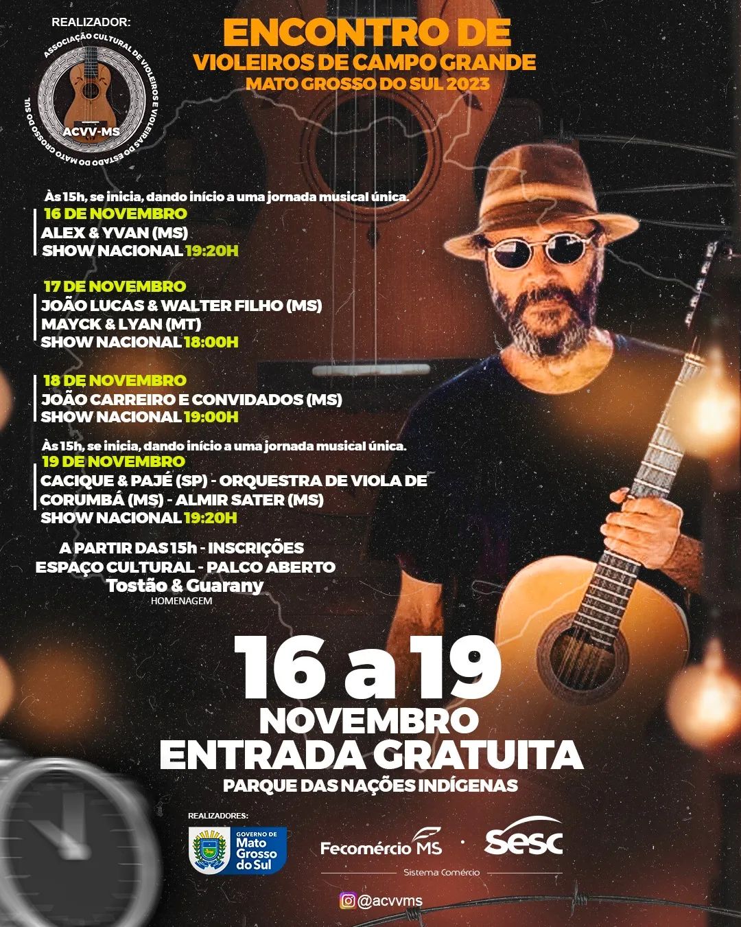 Violeiros se apresentam em um show vibrante, celebrando a arte do sertanejo.