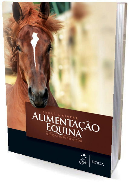 Cavalo pastando em um campo verde sob a luz do sol, simbolizando a alimentação saudável e natural dos equinos.