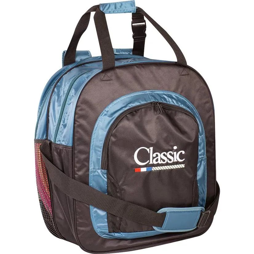 Sacola bolsa classic de corda laço mochila preta estilizada com elementos country ao fundo, como botas, chapéus e fivelas.