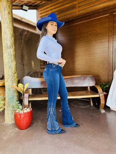 Calça Feminina Moda Country Plus Size com Brilhos Nossa Senhora