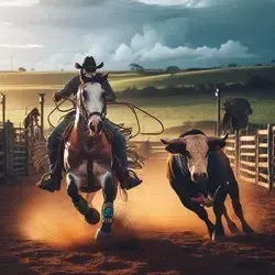 Competição de rodeio com cowboy montando um touro