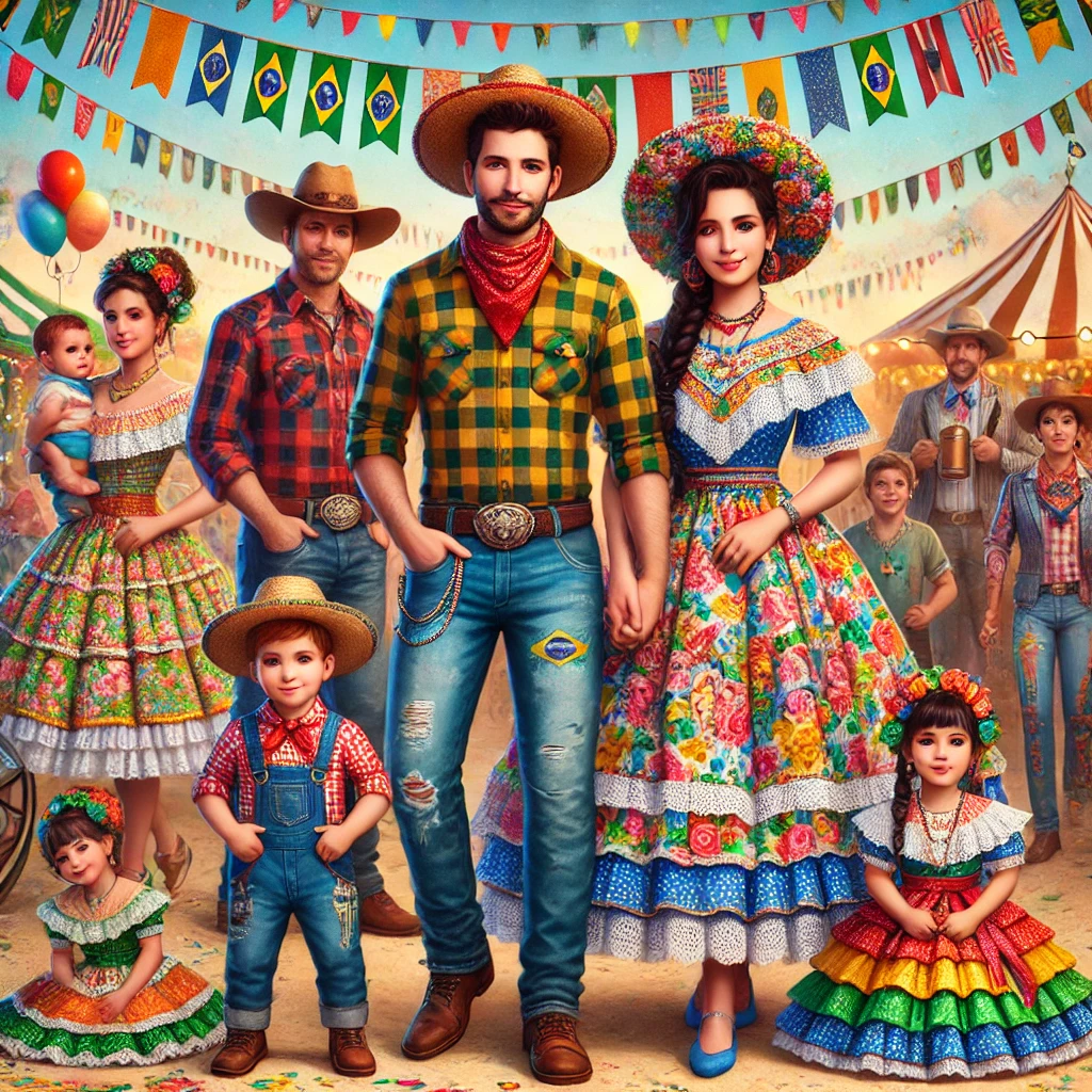 Um grupo de pessoas vestindo roupas típicas do campo, mostrando a beleza e diversidade da moda country.