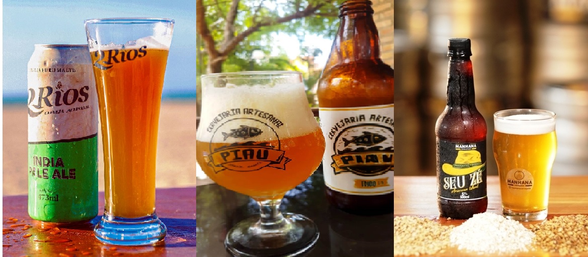Garrafas de cervejas artesanais do Piauí em um ambiente country, com elementos rústicos ao fundo.