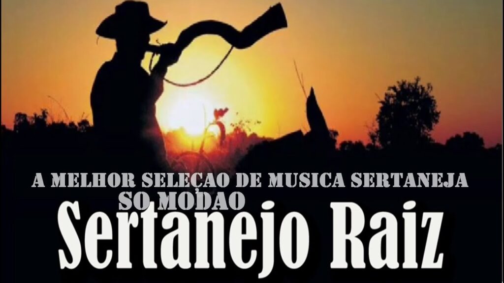 Capa da melhor seleção de música sertaneja raiz 2020, com um ambiente rural e elementos da tradição country.