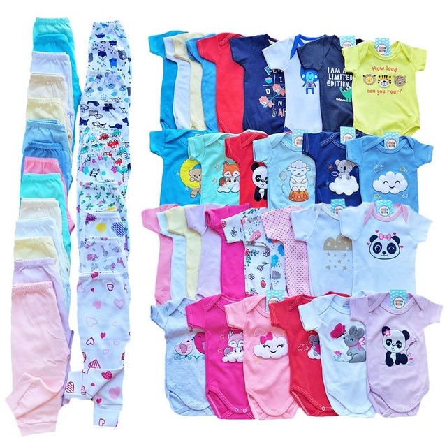 Conjunto de roupas de caipira para bebê com estilo country, incluindo body, calça, mijão, touca e meia em algodão.