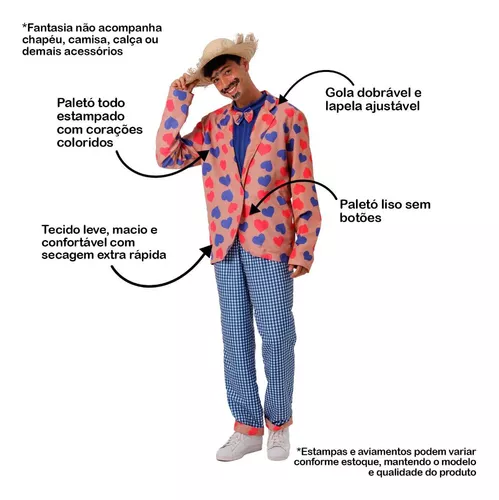 Paletó de noivo caipira em estilo junino, ideal para festas e celebrações no campo.