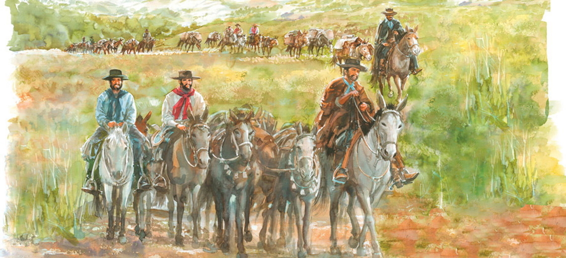 Cavalos pastando em uma fazenda country com um pôr do sol ao fundo, simbolizando tradições do interior.