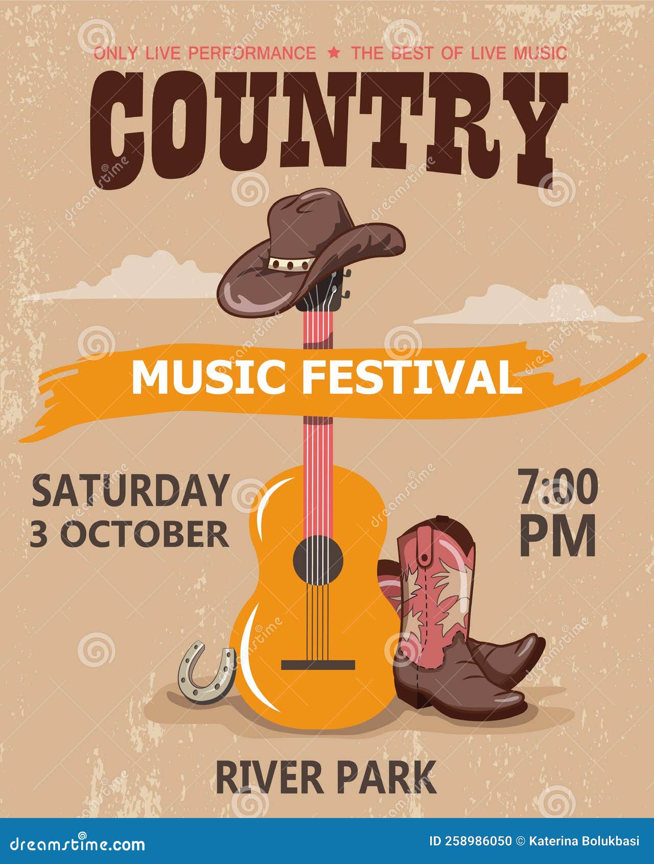 Festival de música country nos Estados Unidos com ilustrações ocidentais