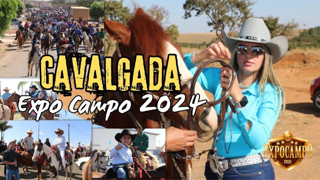 A Grande Cavalgada no Campo durante a Expo Campo 2024, capturada por um drone, mostrando a celebração da cultura country.
