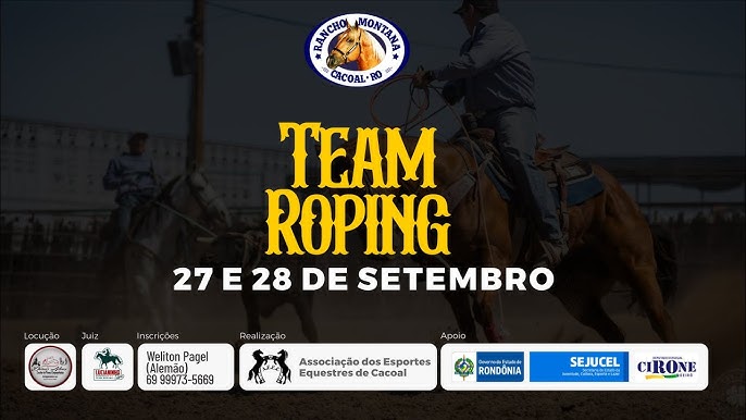 Competidor em ação durante o circuito de provas equestres de Team Roping no Rancho Montana Cacoal.