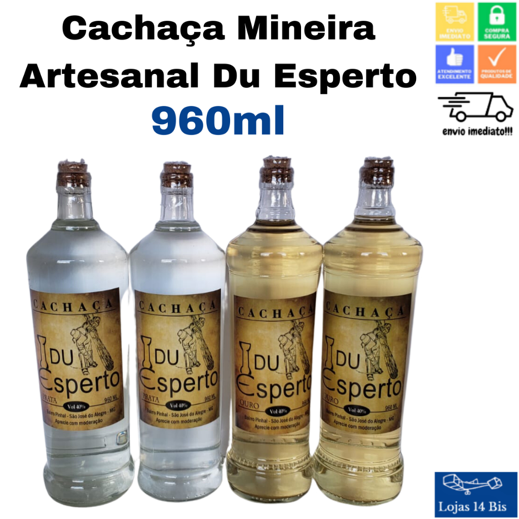 Cachaça Mineira Artesanal Alambique Du Esperto Ouro Prata em garrafa de 960ml