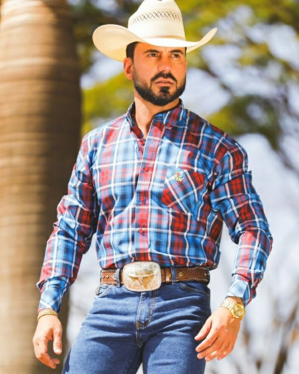 Camisa country masculina xadrez TXN em estilo rústico