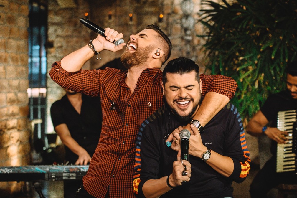 Um show sertanejo ao vivo com uma multidão animada