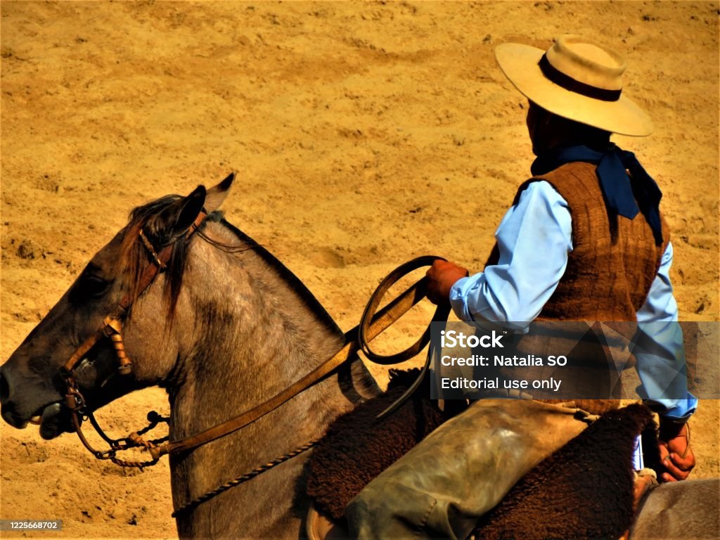 Cowboy gaúcho montando cavalo com roupas típicas tradicionais