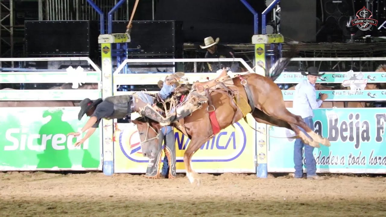 Participantes do rodeio caipira com trajes típicos e montarias emocionantes.