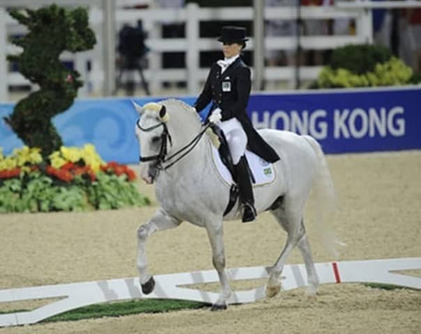 Cavaleiro praticando adestramento com um cavalo em um cenário de campo, representando o espírito country.