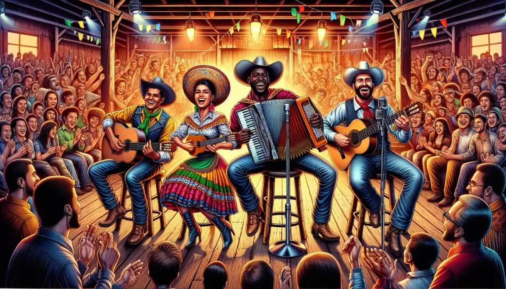 Festa sertaneja com danças e fogueira, destacando a cultura do sertanejo no Brasil.