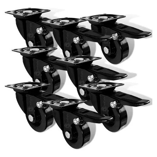 Equipamentos de rodeio exibindo 8 rodinhas com travas para locomoção de móveis, essenciais para a vida no campo.
