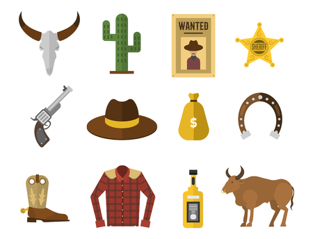 Ilustrações de equipamentos e acessórios de cowboy em estilo western