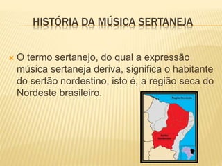 Capa de apresentação sobre a história da música sertaneja, com elementos que representam a cultura rural e a evolução do gênero.