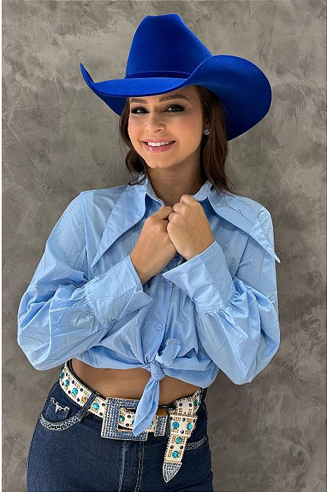 Camisa Azul Moda Country Feminina All Strass TR18